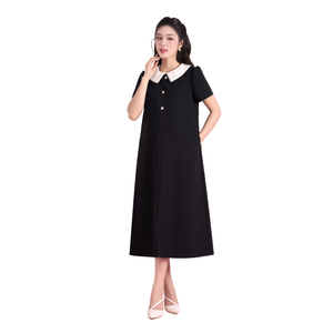Robe longue en dentelle noire B2 MUM V1519, col en V, manches courtes, tissu de haute qualité, doux, respirant, écologique, légèrement extensible - Product Image 1