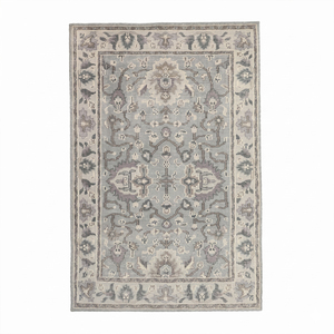Alfombra DECORDEC de Lana Tufted a Mano - Diseño Floral Moderno, Ecológica, Antideslizante, con Base de Lana Gruesa, Suave, Azul Marfil, Pelo Medio - Product Image 1