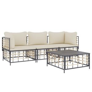 Set da salotto con 4 pezzi in Poly Rattan antracite con cuscini da giardino - Product Image 3
