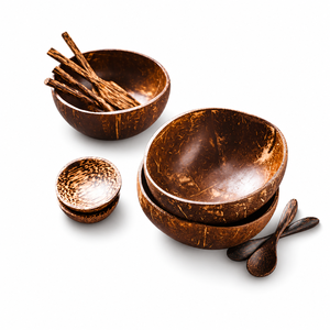 Tazón de Cáscara de Coco Crudo Hecho a Mano, Vajilla Ecológica y Sostenible de 13-16 cm con Cuchara para Servir Ensaladas, Smoothies, Arroz y Frutas - Product Image 1
