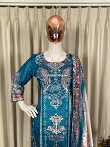 Ensemble haut, pantalon et dupatta Chinon imprimé, orné de miroirs, prêt-à-porter, pour femme, taille plus, style ethnique - Product Image 6