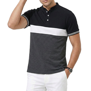 Stylish OEM Custom Logo Men's Color Block Polo <b>Shirts</b> <b>Grandad</b> Collar <b>Short</b> <b>Sleeve</b> Casual Golf Top Wholesale Price Polo <b>Shirts</b> - Product Image 3