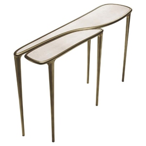 Hot <b>Sale</b> Brass Console <b>Table</b> Storage Glass Top Luxury Brass Detalis Premium Dark Bronze Finish High-End Minimalist Hallway - Product Image 1