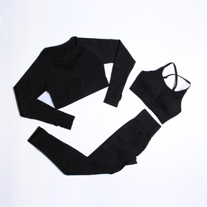 Conjunto de Yoga de 3 Piezas para Mujer, Color Sólido, Cintura Alta, Transpirable, Top Corto con Tirantes Cruzados - Product Image 6