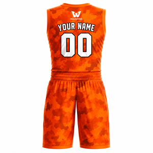 WARPRO Custom Basketball Jersey Orange Camouflage V-Neck Sleeveless Moisture Wicking Unisex Adult Regular Fit - Product Image 6