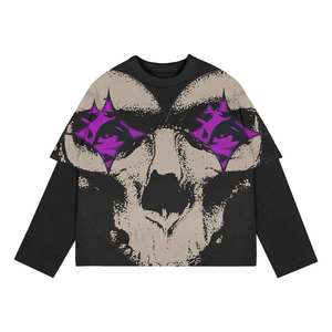 Wholesale Men's Double Layer Short Sleeve T-<b>Shirt</b> 100% Cotton Breathable Streetwear Vintage <b>Patchwork</b> Design - Product Image 5