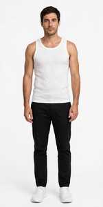 <b>Men's</b> <b>White</b> Ribbed Knit Tank Top Sleeveless O-Neck Muscle <b>Vest</b> Casual Summer Undershirt - Product Image 2