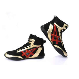 Zapatos de Boxeo Negros, Dorados y Rojos con Cordones, Transpirables, de Piel Sintética, para Hombre, para Entrenamiento de Lucha Libre - Product Image 2