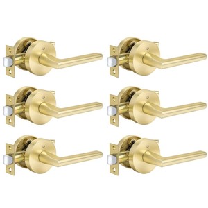 Poignée de porte moderne en or avec plaque de verrouillage, design ergonomique en métal pour portes intérieures - Product Image 5