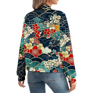 Floral Print Sheep Skin Bomber <b>Jacket</b> Casual Vintage Single Button <b>Lightweight</b> Coat Stylish Everyday Fashion Comfortable <b>Ladies</b> - Product Image 6