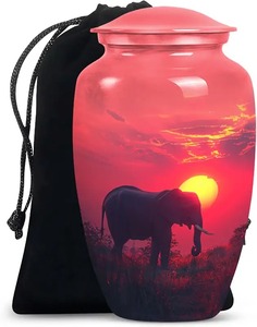 Urne funéraire décorative en aluminium de grande taille pour adulte, motif éléphant au coucher de soleil, urne funéraire classique de qualité supérieure, taille standard - Product Image 1