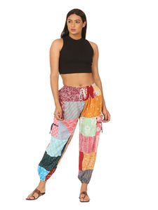 Femmes haut confortable Satin élastique Logo Patch sarouel Boho imprimer Baggy droit Yoga Joggers taille libre hiver plat avant - Product Image 4