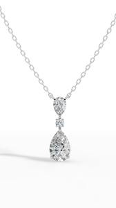Collier à trois pierres en forme de goutte d'eau, diamant de laboratoire taille poire et taille ronde, or 10K, incolore, VVS, pendentif solitaire intemporel - Product Image 3