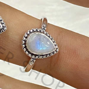 Bague en argent sterling 925 avec pierre précieuse taille poire, design magnifique, style bohème, dernière tendance, bijoux pour femme - Product Image 3