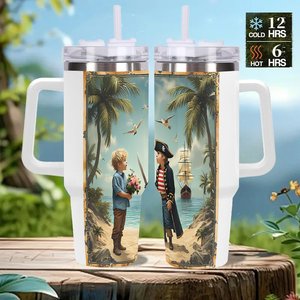 Vaso de acero inoxidable de 40 oz con doble pared aislante y diseño pirata para niños y adultos. - Product Image 2