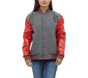 Vestes universitaires pour femmes personnalisées en gros Nouveau style tendance Cuir de vachette en laine Broderie en lin Tissu tissé d'hiver OEM - Product Image 2