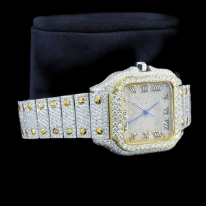 Different Shapes Moissanite Studded <b>Square</b> Dial With Roman Numerals Iced Out <b>Watch</b> Two Tone Hip Hop Rapper Wrist Luxurious <b>Watch</b> - Product Image 2