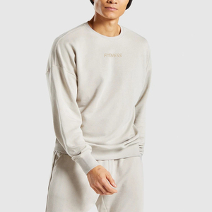 Sweat-shirt à col rond OEM ODM en coton molletonné uni à manches longues, fabricant de vêtements personnalisés en gros - Product Image 4