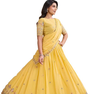 Magnifique Chaniya Choli en tissu Georgette avec broderie lourde, idéal pour mariée ou femme, facile à porter (1 MIN), avec étole 2026 - Product Image 1