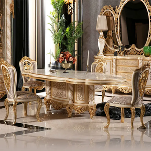 Juego de Comedor de Lujo Estilo Rococó Francés, Madera de Caoba Sólida, Ecológico y Duradero, Tallado a Mano en Dorado, Muebles Elegantes para Hotel - Product Image 3