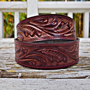Cinturones Vaqueros de Cuero Genuino Grabado Floral Estilo Western Vintage para Hombre con Hebilla de Cobre para Jeans - Product Image 6