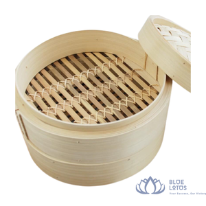 Ensemble de cuiseurs vapeur en bambou à 2 niveaux de haute qualité, écologique, avec couvercle en acier inoxydable intégré au verre, pour la cuisson vapeur des dim sum et des raviolis - Product Image 1