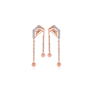 Boucles d'oreilles pendantes en or jaune 14 carats avec diamants, bijoux de créateur géométriques modernes pour femmes et filles - Product Image 1