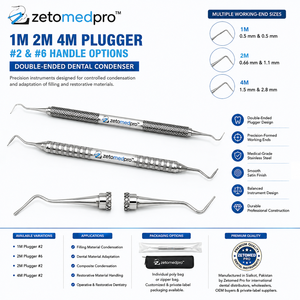 เครื่องมืออุดฟันสเตนเลสสตีลแบบสองหัว ขนาด 1M, 2M, 4M ยี่ห้อ Dental รุ่น Zetomed Pro สำหรับการอุดฟันและบีบอัด - Product Image 3