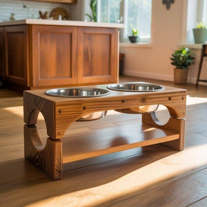 Comederos y Bebederos Automáticos Redondos para Mascotas Hechos en India, Elevados, de Madera y Acero Inoxidable, Caja de Viaje para Perros, Empaquetados para Exportación, Vendedores Indios - Product Image 6