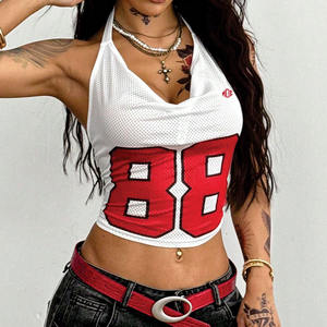 Camiseta Corta Halter de Malla para Mujer Estilo Y2K con Estampado de Número Personalizado, Sin Mangas, Ropa Urbana, Camisola, Marca Privada, OEM, Venta al por Mayor - Product Image 5