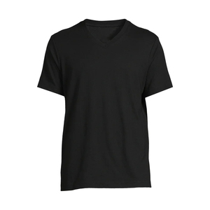T-shirt homme noir à col en V, manches courtes, coupe classique, couleur unie, tricoté, design uni - Product Image 2
