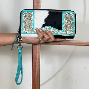 Vintage Genuine Cowhide Leather <b>Wallet</b> Clutch Hand Tooled Floral Western <b>Wristlet</b> Purse Handmade Coin Card Phone Organizer - Product Image 3