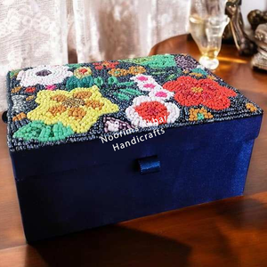 Caja de Joyería de Terciopelo Azul Marino con Cuentas, Estuche de Almacenamiento Artesanal con Cuentas de Vidrio Florales, Caja de Regalo de MDF, Fábrica de Marca Privada - Product Image 5