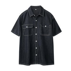 Camisa de Mezclilla de Manga Corta Extra Grande con Bolsillos en el Pecho para Hombre, Logotipo Personalizado de Alta Calidad OEM - Product Image 3