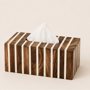 Boîte à mouchoirs luxueuse en bois rayé fait main avec incrustations, support rectangulaire moderne et écologique pour serviettes, idéal pour la maison, le bureau et les hôtels - Product Image 1