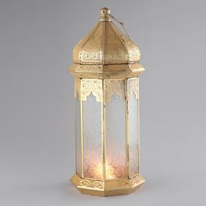<b>Black</b> Iron <b>Lantern</b> With Glass Panels And Candle Holder For Home Decoration - Product Image 6
