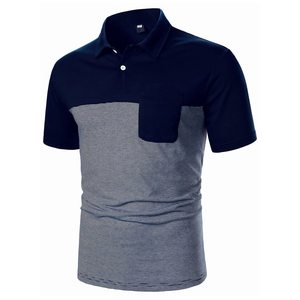 Polo de Manga Corta para Hombre, Azul a Rayas, Tejido, con Bolsillo, Estilo Casual, MOQ Bajo - Product Image 3