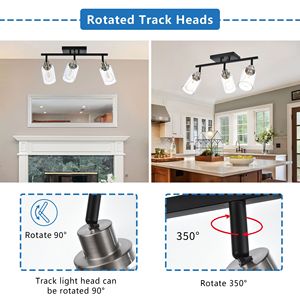 Kit di illuminazione a binario a 3 luci nero opaco con finitura nichel spazzolato, faretti da soffitto per bagno e corridoio, per veranda e ingresso - Product Image 5