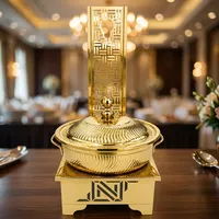 Bol de service décoratif en acier inoxydable poli doré de luxe avec couvercle, pour buffet et traiteur, non toxique et écologique