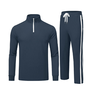 Conjunto Deportivo Azul Marino para Hombre 2026, Sudadera de Manga Larga con Cierre de Media Cremallera y Pantalones con Cordón, Color Sólido, Estilo Deportivo Informal para Otoño - Product Image 5