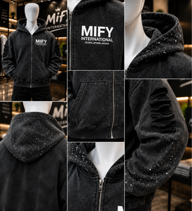 Nouveau 2026 – Sweat à capuche zippé pour homme, délavé et vieilli, style streetwear premium, personnalisable, vente en gros - Product Image 6