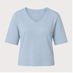 เสื้อยืดผู้หญิงสีฟ้าอ่อน คอวี แขนยาวถึงข้อศอก ทรงครอป รุ่น WTS-0115 - Product Image 1