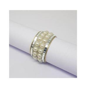 Anillos de Servilleta de Cristal de Lujo al por Mayor, Modernos y Duraderos, con Perlas de Imitación, Elegantes, Color Marfil, para Decoración de Mesa en Bodas y Despedidas de Soltera - Product Image 1