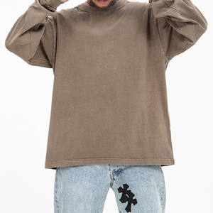 T-shirt Homme Manches Longues Effet Vieilli Coupe Boxy Délavé à l'Acide 100% Coton Col Montant Manches Longues - Product Image 6
