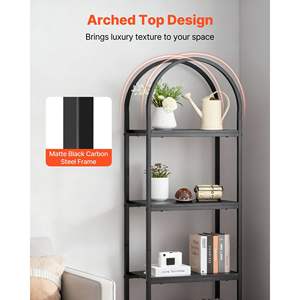 Open Bookshelf 4-Tier Arched <b>Bookcase</b> Storage Shelves Industrial Metal Frame Book Organizer Freestanding Display Rack <b>Tall</b> - Product Image 6