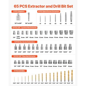 Custodia Solida per Set di Estrattori di Dadi e Bulloni da 65 Pezzi con Punte per Trapano Facili da Usare, Comodo Set di Estrattori per Viti - Product Image 2