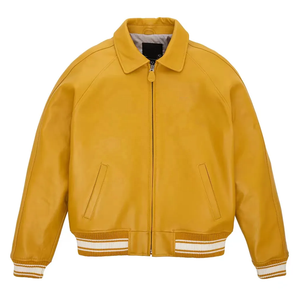 Veste varsity en cuir véritable pour homme, coupe-vent, style streetwear, fermeture éclair, automne - Product Image 1