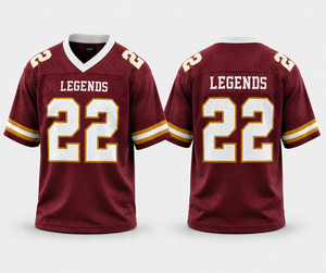 Maillot de football personnalisé en mesh, légendes du football, bordeaux, or, blanc, numéro 22, uniforme d'équipe, respirant, séchage rapide, vêtements de sport, vente en gros, usine - Product Image 1