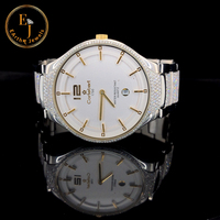 Montre mécanique de luxe pour homme de marque, boîtier en acier inoxydable argenté 40 mm, cadran en verre, mouvement analogique ETA, lunette sertie de diamants, bouton poussoir
