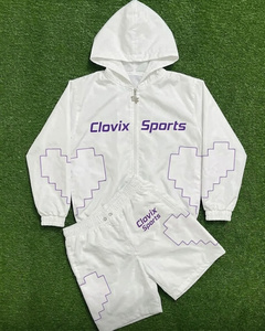 CLOVIX SPORTS Men Fashion Windbreaker Set <b>Zipper</b> <b>Jacket</b> with Shorts Lightweight Sportswear Tracksuit - Product Image 2